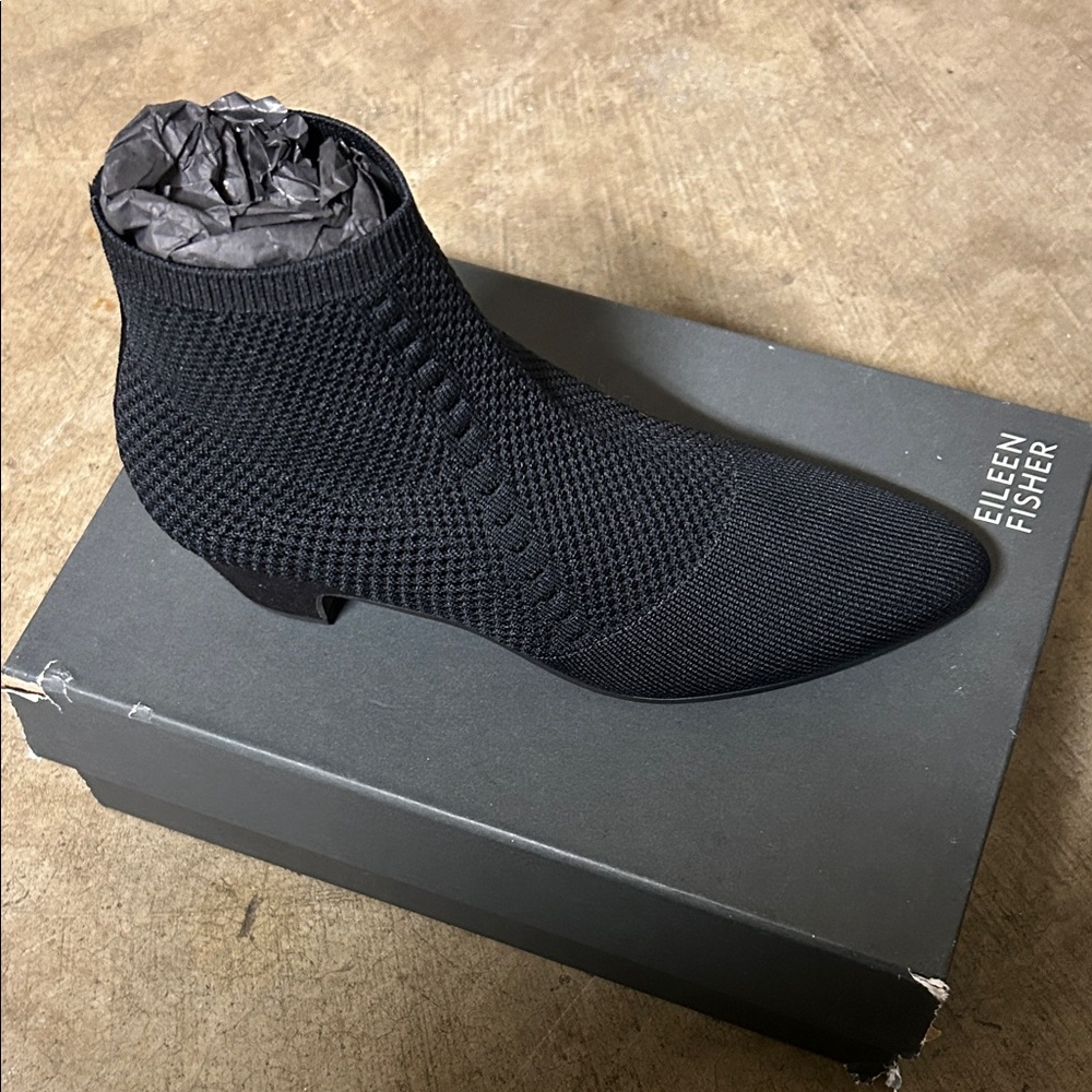 Eileen Fisher Black Knit Heeled Boots